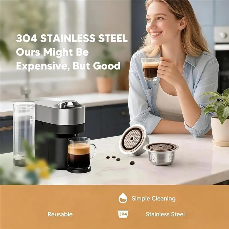 B51CNEW! For Nespresso VERTUO Compatible Reusable Coffee Pods Stainless Steel For Nespresso Vertuo Refillable Capsules