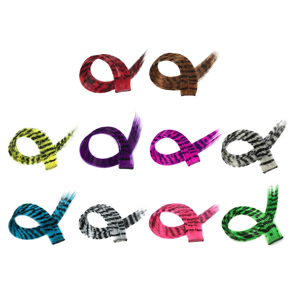 Stripe Printed Clip in Hair Extensions Colorful Straight Hair Highlights 18 Inches Synthetic Wig Hairpieces Girls