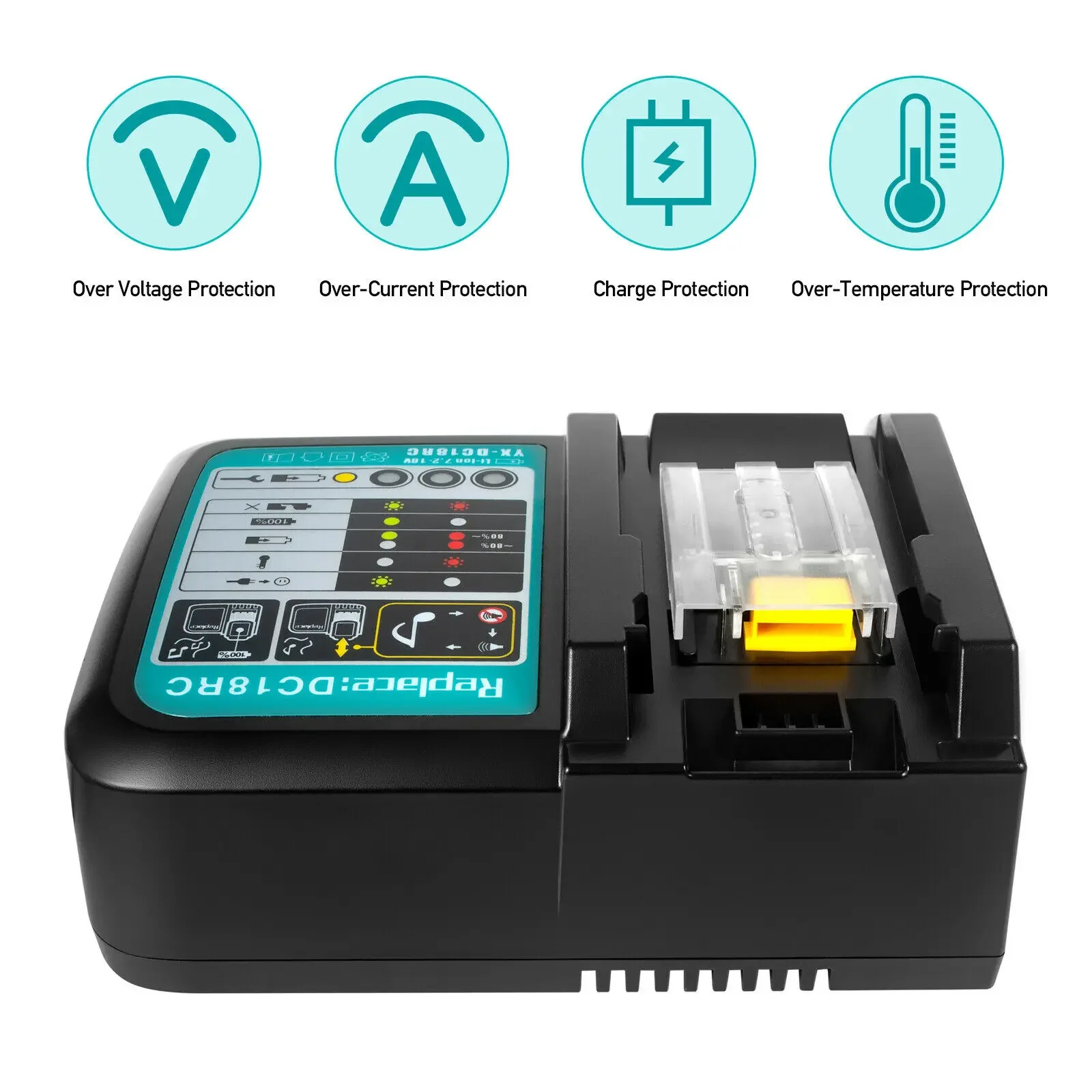 Makita 18V Drill Battery Charger, 3A Li-ion, 14.4V, 18V, LXT, BL1815, BL1860, BL1430, BL1450