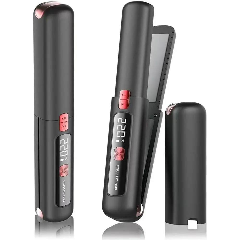 Mini 2-in-1 Hair Straightener and Curler, Lightweight, USB Rechargeable, 4500mAh Battery, Fast Heating, Portable for Travel (Bla