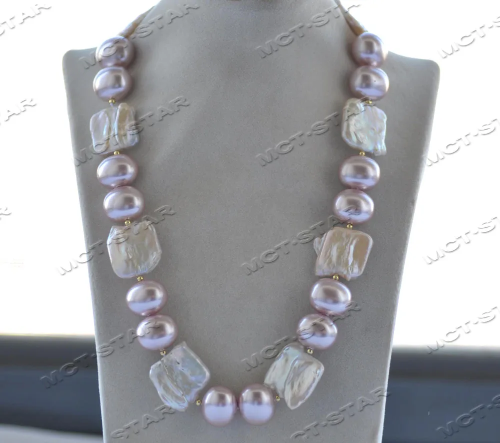 

MCT·STAR Z12386 21'' Pink Square Pearl Lavender Egg Shell-pearl Necklace