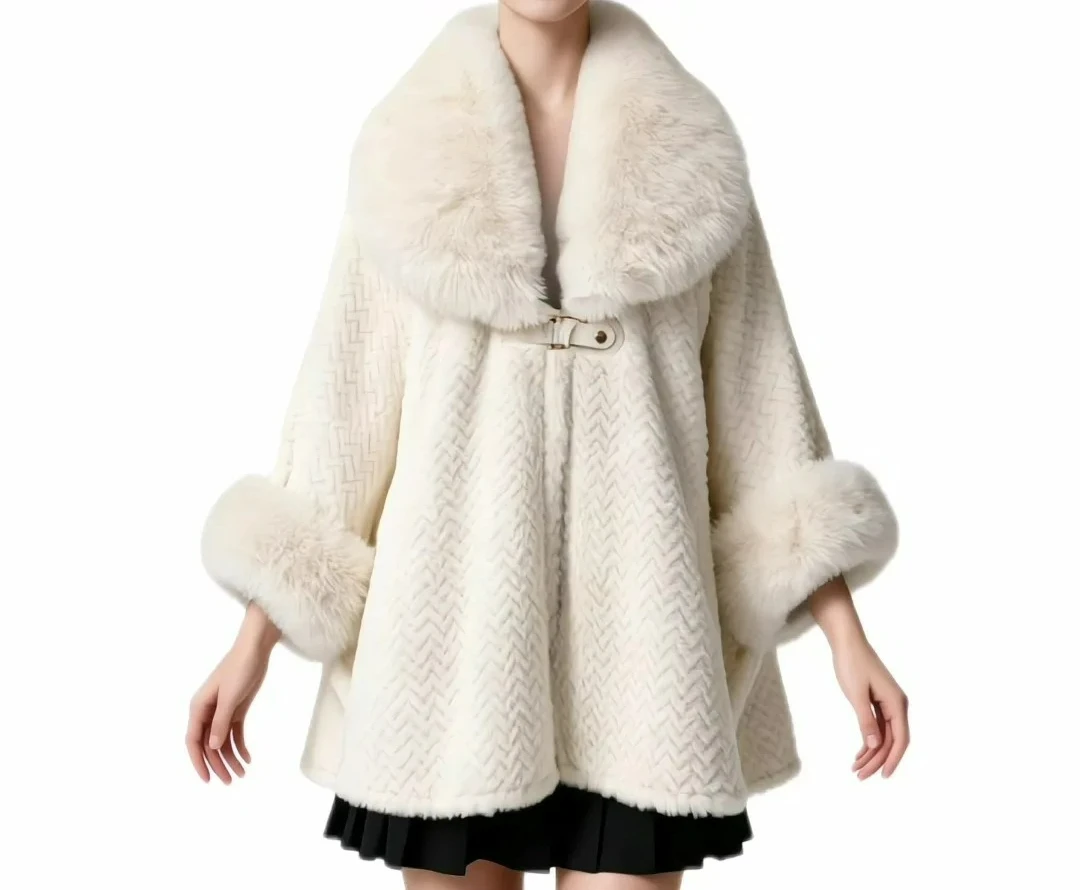 

Новинка 2025 года, модный нежный кардиган, накидка, плащ, воротник из искусственного меха, вязаная шаль, плюшевая накидка, зимняя теплая шаль для женщин, Wh36