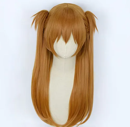 0.6kg High Quality  Asuka Langley Soryu Wigs Long Orange Synthetic Hair Heat Resistant Anime Cosplay Wig + 2 Ponytail Clips