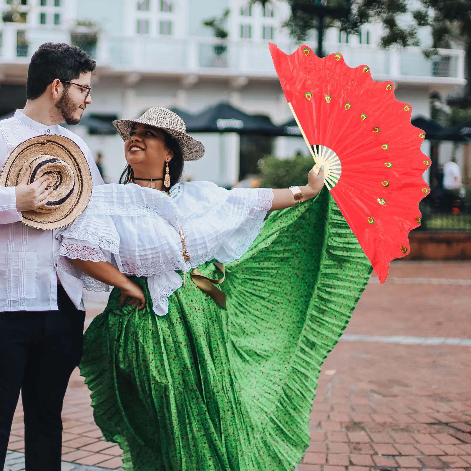 مروحة رقص الطاووس الاحترافية المتينة، صناعة متقنة، قابلة للطي لمروحة اليد المزخرفة لأداء مرحلة اليوغا