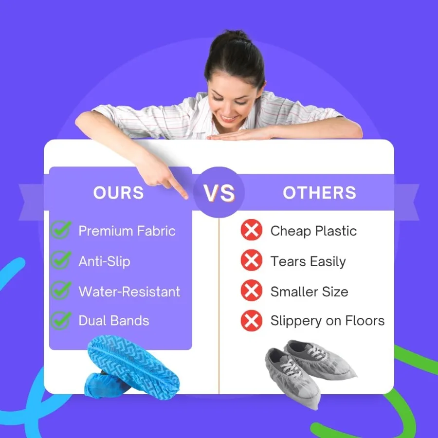 フロントライン使い捨てシューズカバー滑り止めプレミアム不織布耐久性ブーティーシューズプロテクター防水厚手滑り止めワンサイズ