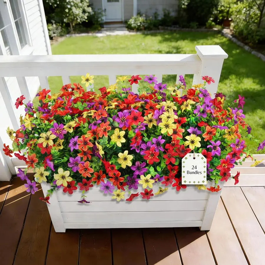 

Наборы искусственных цветов для улицы: реалистичные шелковые цветы с эвкалиптовым стеблем, искусственные растения, устойчивые к УФ-излучению, не выцветают, для улицы