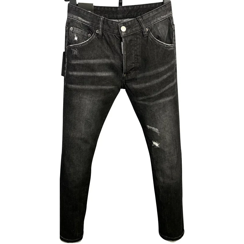 Mens Jeans Patch Line Men's Denim Trousers D Quadraticcat Claw Marks with Holes Small Straight Feet Fashion Trend Jeans Dsq9833