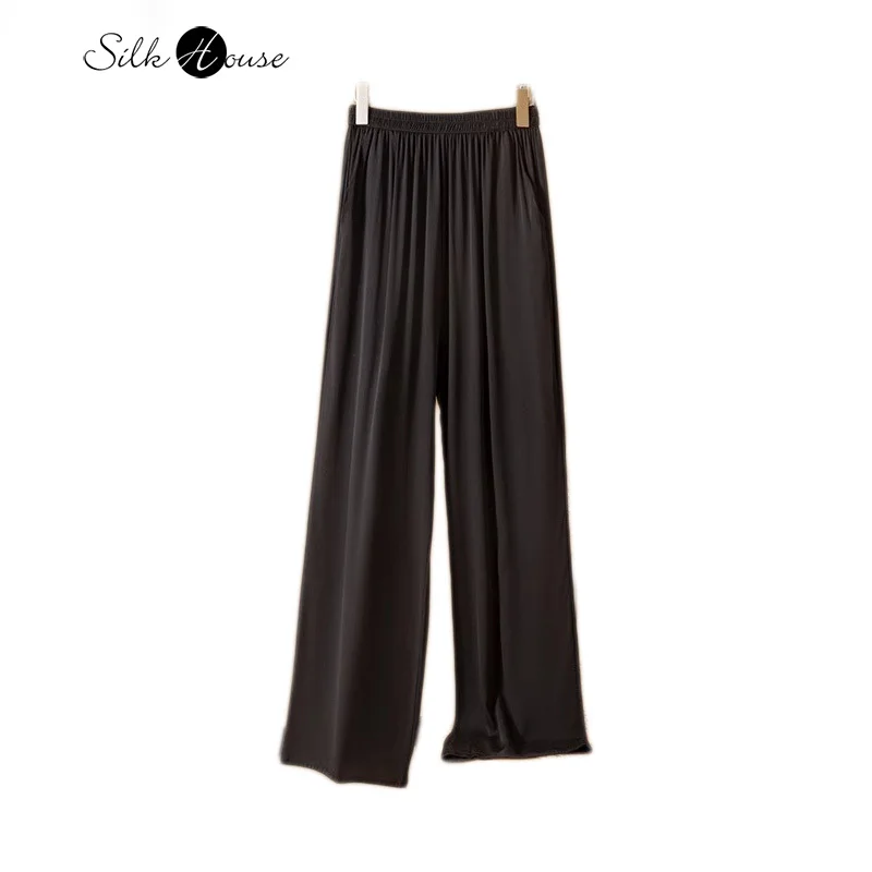 

2024 Casual New 93% Natural Mulberry Silk Elastic Jianhong Crepe High Waisted Women's Fashionable Casual Straight Leg Pants