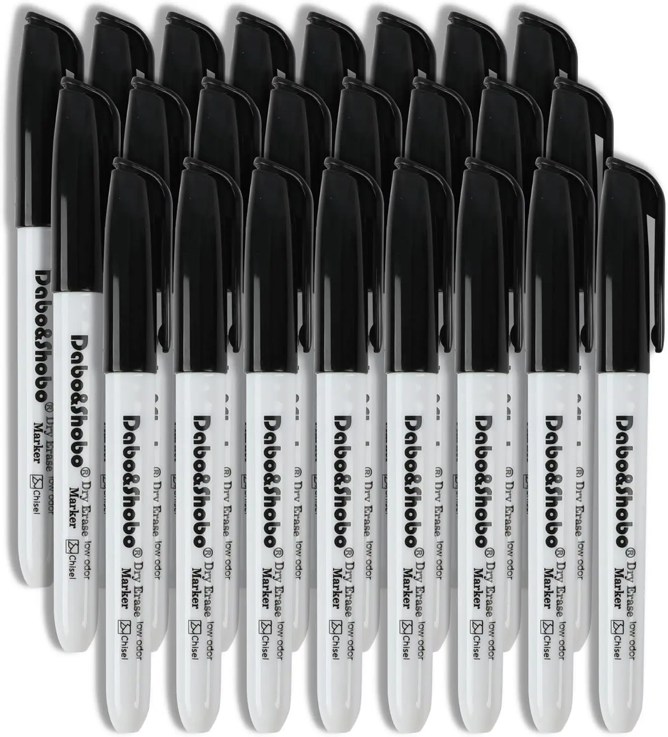 

24 Pack Dry Erase Markers Low Odor Black Chisel Tip for Whiteboard Glass School Office Home