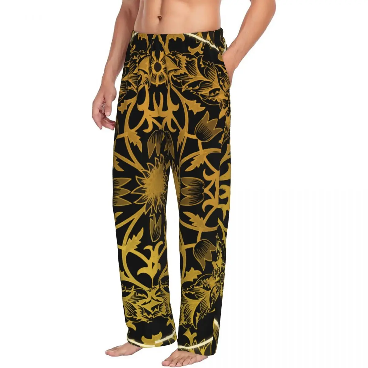 Men's Baroque Gold Sleep Bottoms Male Lounge Trousers Pajama Pants