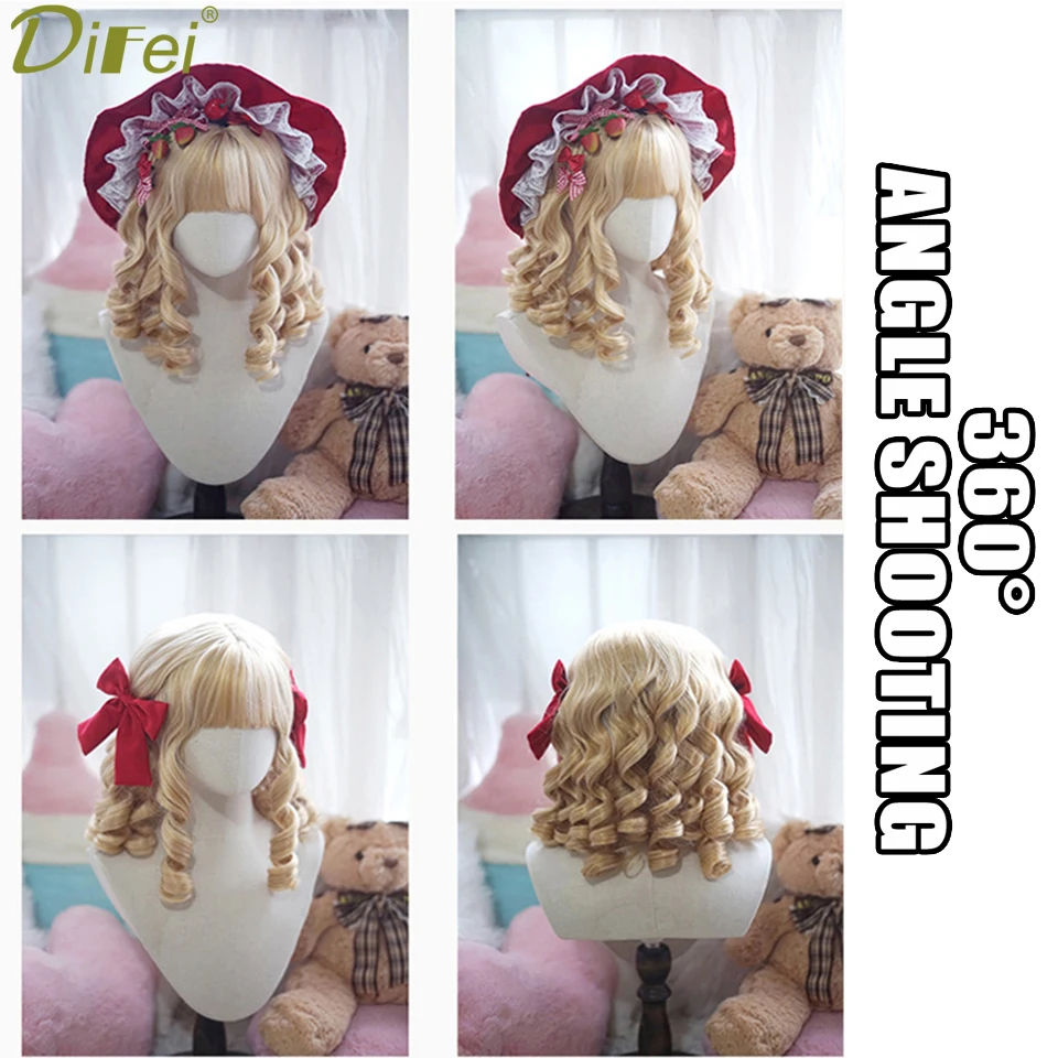 Wig penutup kepala rambut sintetis gadis Lolita boneka Retro istana Perancis elegan cantik rambut palsu Romawi