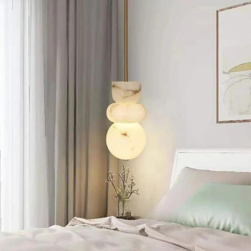Nordic Minimalist Alabaster Pendant - Modern Spanish Marble Ceiling Light for Villa Kitchen & Living Room Decor