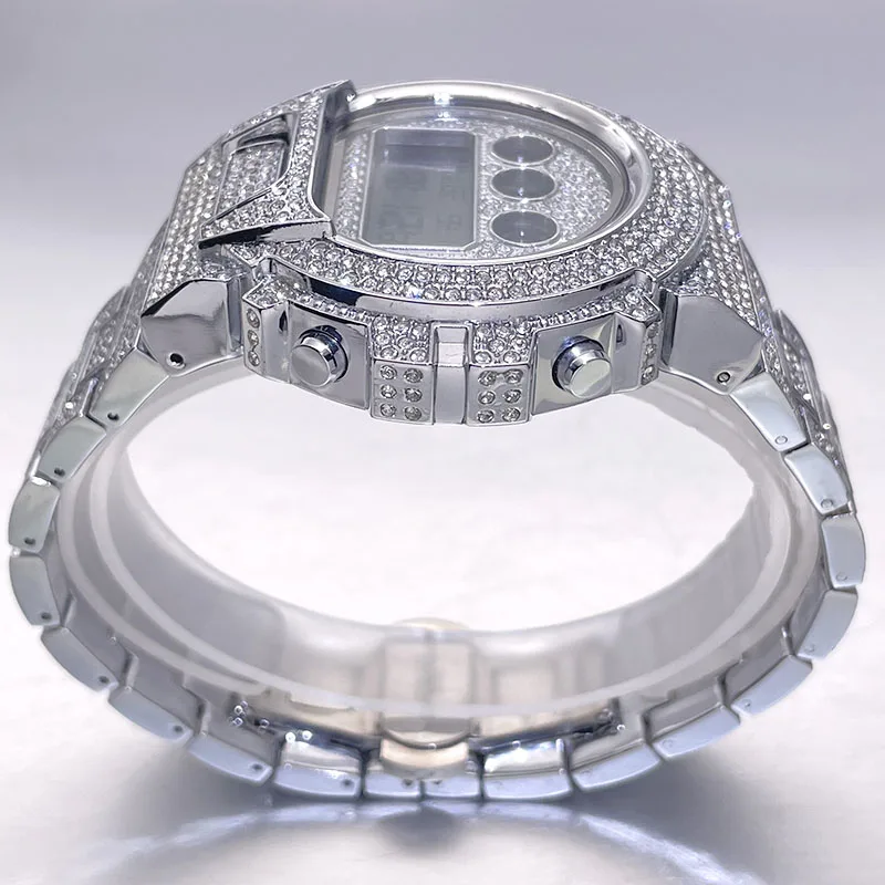2022 Hip Hop Brand MISSFOX Sliver Fashion Watch Men Luxury Digital Smart Watches Full Iced Diamond Clocks Male Hot Free Shipping