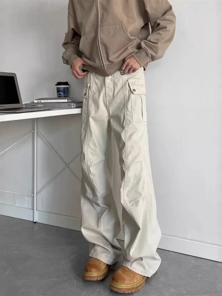 

American Retro Work Pants Men's Spring Straight Leg Waed Logging Pants Big ket Flared High Waist Slimming Casual Trousers