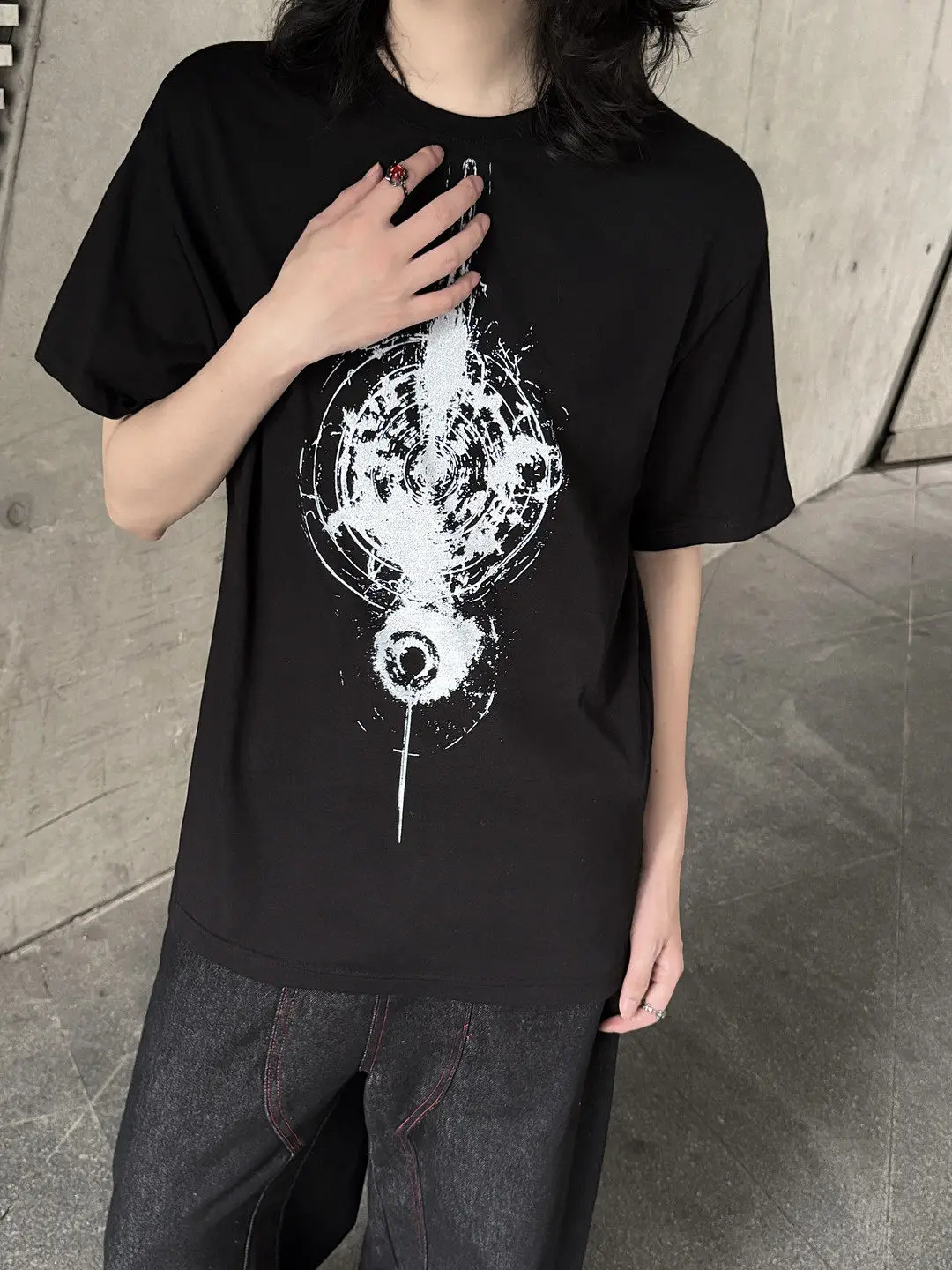 YAMAMOTO-Style T-shirt,HighQuality Mystical "Future Sci-Fi Feeling Eye-shaped Pattern" print