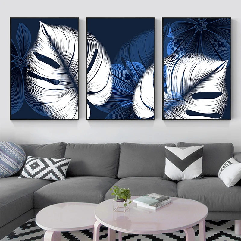 Abstract Blue White Plant Leaf Diy,Diamond Embroidery,5D,Diamond Painting,Stitch Cross,Mosaic,Triptych,Art,Rhinestone ML1542