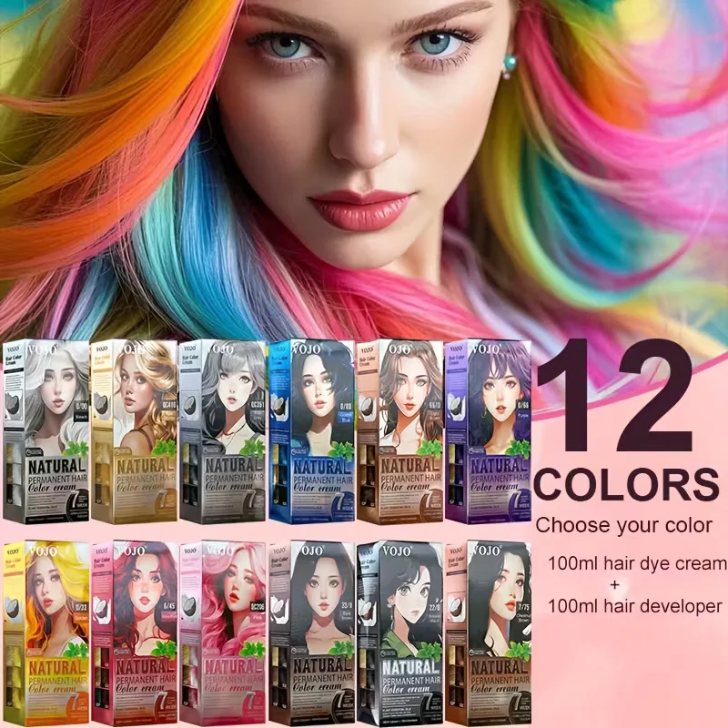 Permanent hair color kit featuring 12 rich, vibrant shades; delivers salon-quality results; suitable for all hair types; unisex