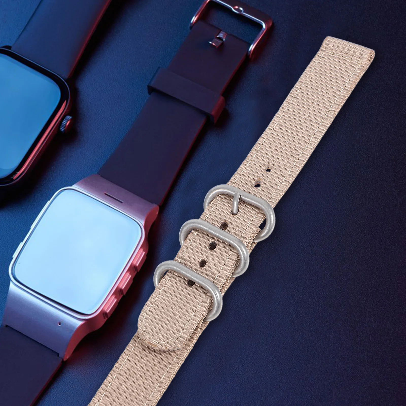 

18Mm Nylon Watch Strap Durable 2 Joint Wristband Replacement Khaki Smooth Stainless Steel Clasp Comfortable Fit Fitness Swimming