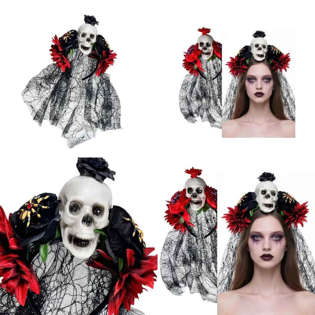 

39BB Gothic Resin Skull Spiderweb Lace Hair Comb For Cosplays Halloween Costumes