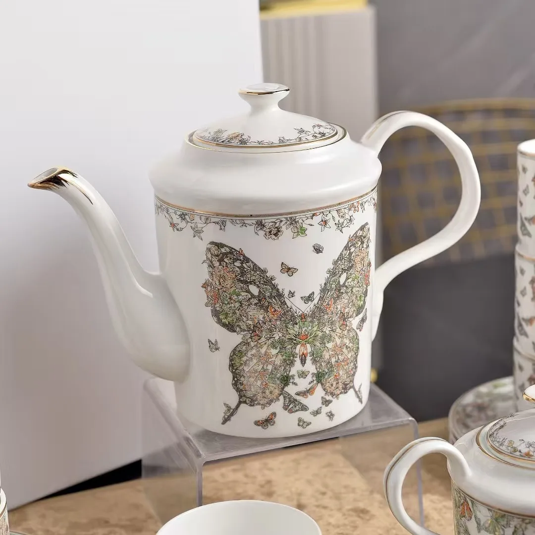 Butterfly Series Bone China Coffee Set, Light Luxury Home European Cup, Dish, Pot, High Aesthetic Value, Housewarming Gift
