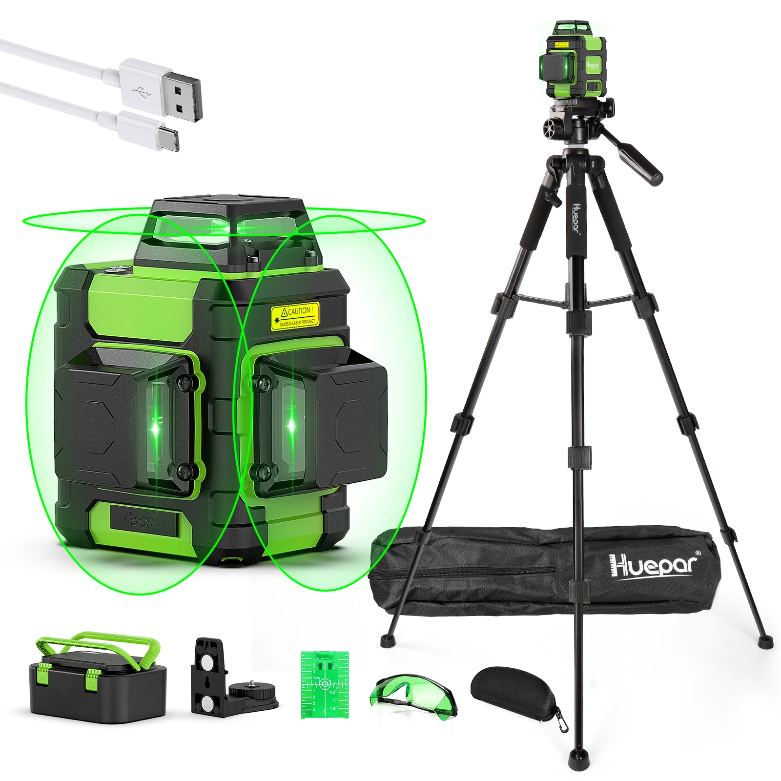 

Huepar Laser Level with 1.27M Tripod 3D 12 Lines Self Leveling Laser 360° Cross Lines and Glasses Li-ion Battery for Outdoor