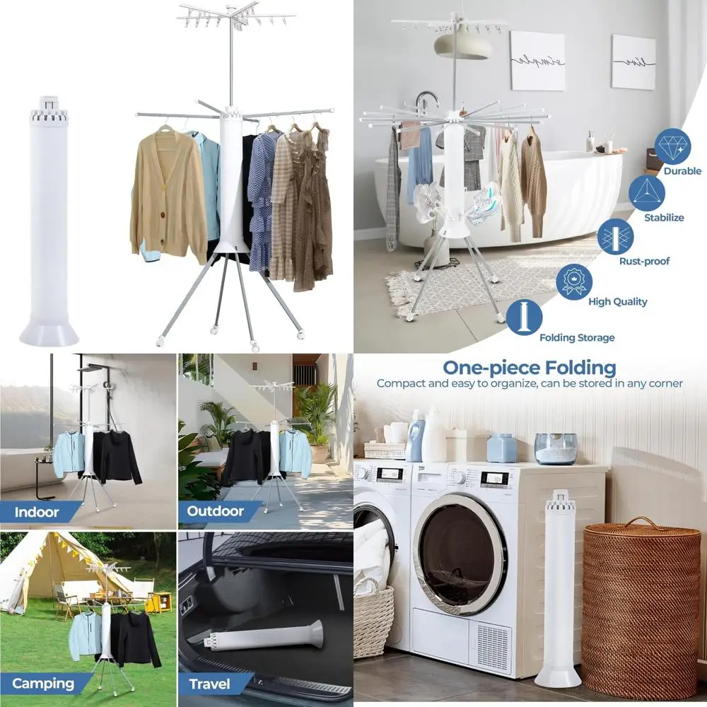 Tendedero de ropa de pulpo plegable portátil de 4 patas y 2 niveles con ruedas, tendedero de ropa plegable para interiores para ahorrar espacio