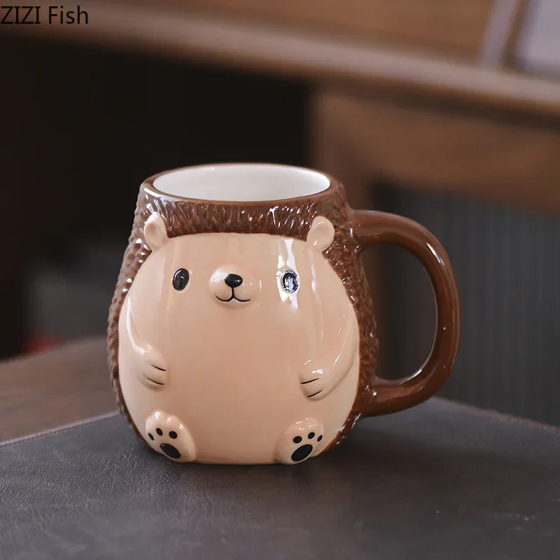 Cartoon Animal Cup Three-dimensional Ceramic Mug Coffee Mug Frog Hedgehog Cute Children's Breakfast Cup Christmas Gifts view 4