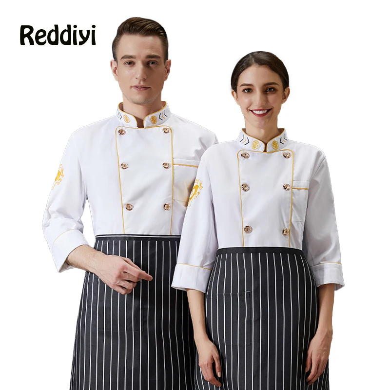 

Men's Chef Jacket Long-Sleeved Hotel Kitchen Uniform Western Restaurant Cook Costume Catering Cooking Clothes Waiter Overalls