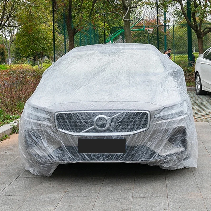 

Exterior Waterproof Car Cover disposable plastic car coat dustproof universal PE Automobile Covers Auto Accessories With Elastic