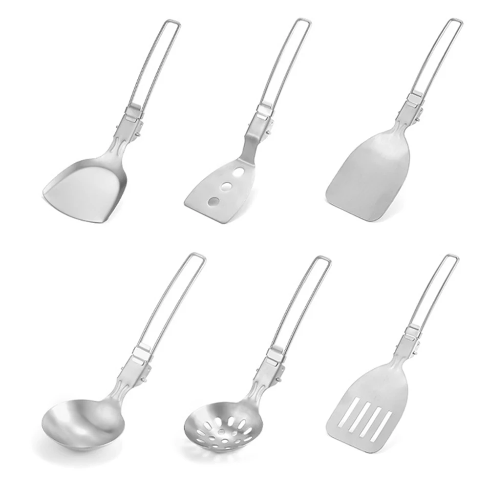 Folding Camping Tableware 304 Stainless Steel Spoon Shovel Spatula Easy To Clean for Travel Hiking Outdoor Tableware