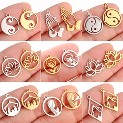 5Pcs Virgin Mary Charms Stainless Steel Christianity Pray Lotus/Maternal love/Mountains/Family Pendants DIY Craft Jewelry Making