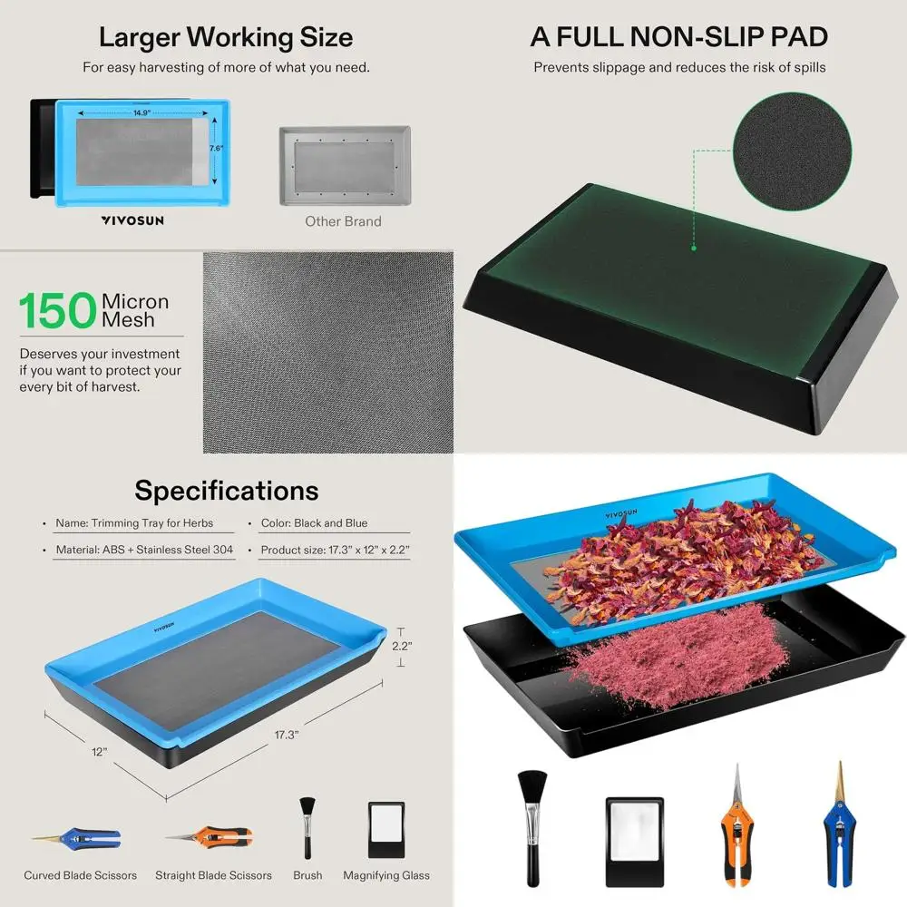 

Многофункциональный прочный поддон для обрезки с сеткой 150 микрон и 2 ножницами, синий