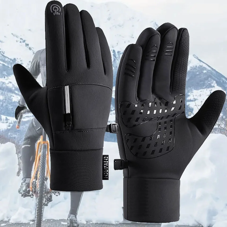 GTUBIKE Winter-Fahrradhandschuhe, Fleece, warm, Touchscreen-Handschuhe, winddicht, wasserdicht, rutschfest, zum Laufen, Skifahren