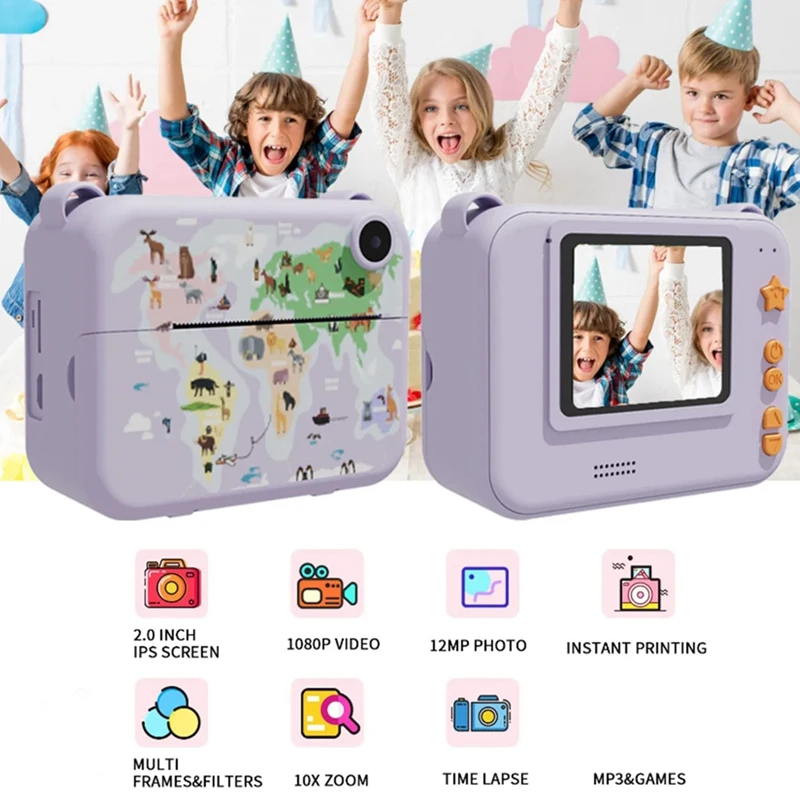 Kids Camera Instant Print Christmas Birthday Gifts For 3-12 Year Old Boys Girls Toys For Kids With 3 Rolls Print Paper