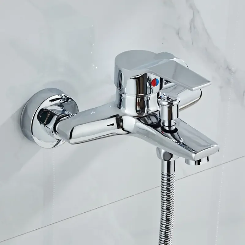 Chrome Plated Wall Mounted Hot and Cold Faucet with Adjustable Dual Nozzles Suitable for Bathroom Household Shower Mixer Tap