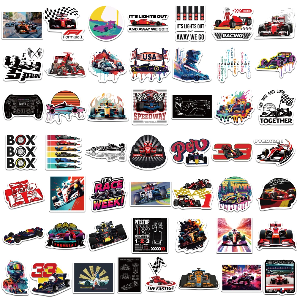 50pcs F1 Formula One Cool Speed Racing Stickers for Decoration Laptop Car Motorcycle Bike Case Suitcase Water Bottl DIY Decals