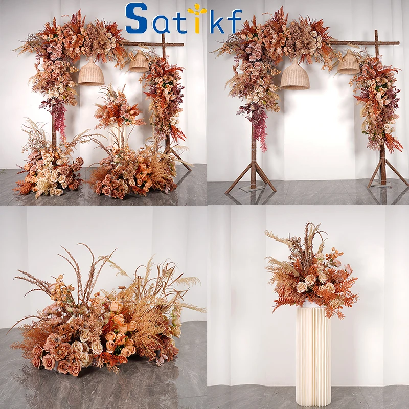 Retro color caffè Rose Arrangement Fondale per matrimonio Arch Decor Hang Flower Row Centrotavola da tavolo Evento Party Floor Decorazioni floreali