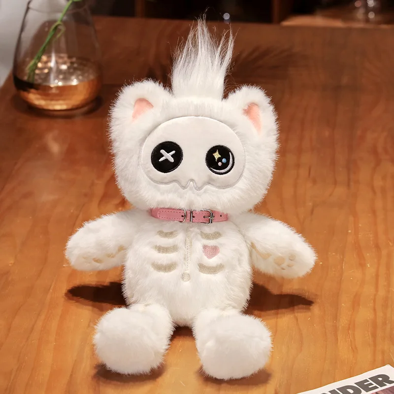 Cute Black Skeleton Cat Plush Toy Kawaii Gothic Skull Kitten Soft Stuffed Animal Fluffy Plushie Kids Halloween Gift 2026 New