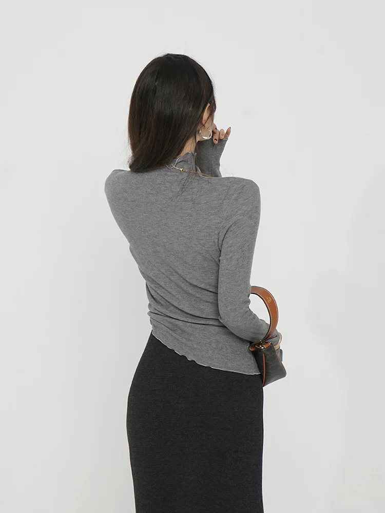 

Akimbo Women's Slim Fit Camere Turtlene Knitwear Four Colors Earlet Trim Base irt Early Spring Faion Korean Sle