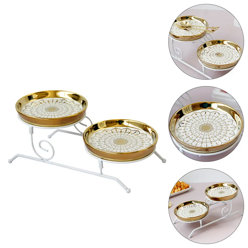 

1Set Double-Layer Cake Stand Premium Stainless Steel Detachable Dessert Fruit Tray for Cupcakes Cakes Candies Display Storage