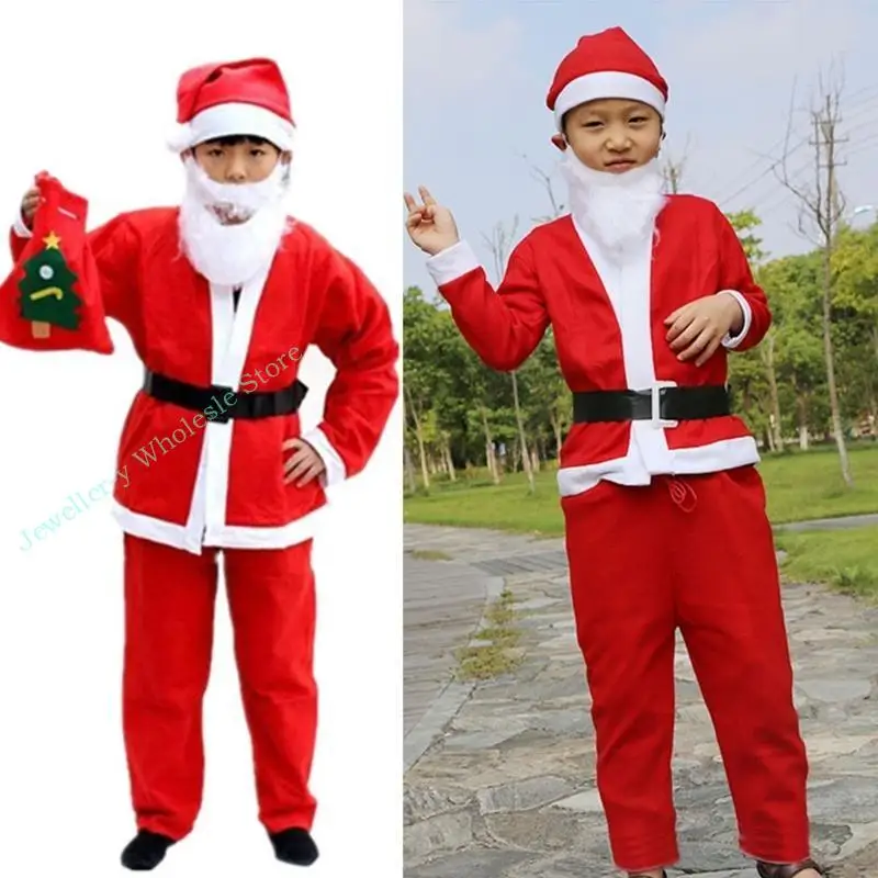 R7UF 5pcs/Pack Kindergarten Mädchen Jungen Weihnachts -Outfit Langarm Bart Santa