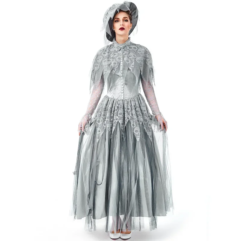 Fantrenfor- Costumes de mariée pour femmes, crâne, zombie, cadavre, fantôme effrayant, princesse, cosplay, Halloween, Pourim, robe de paupières, adulte