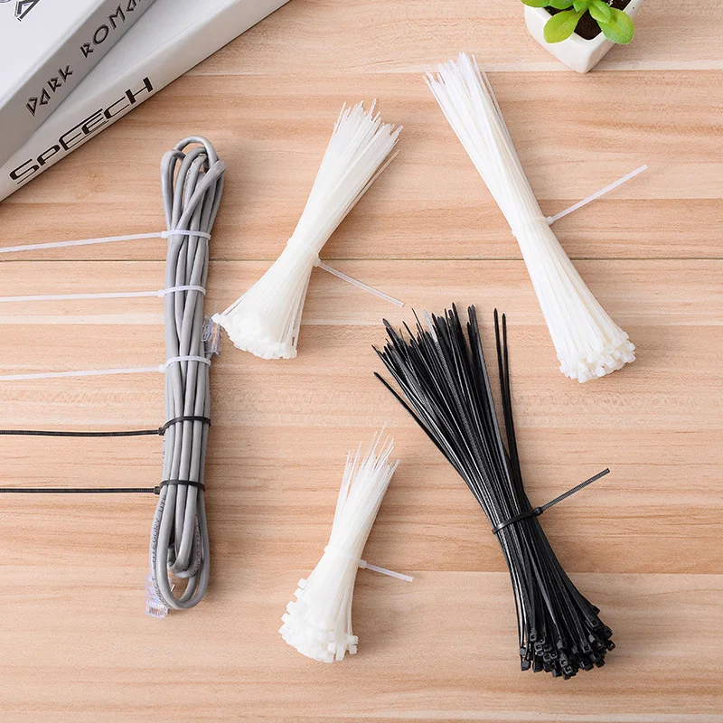 

100pcs 25*10cm Cable Loop Ties Wire Self-Locking Black 10cm Nylon Plastic Zip Trim Wrap