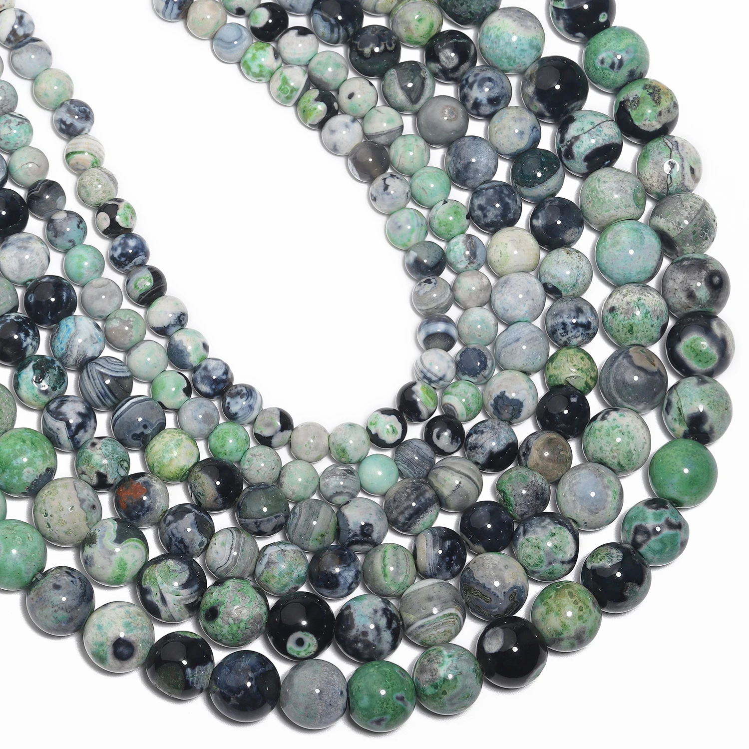 6/8/10mm Natural Stone Green Fire Agate Beads Round Loose Spacer Beads for Jewelry Making DIY Necklace Bracelet Accessories 15\'\'