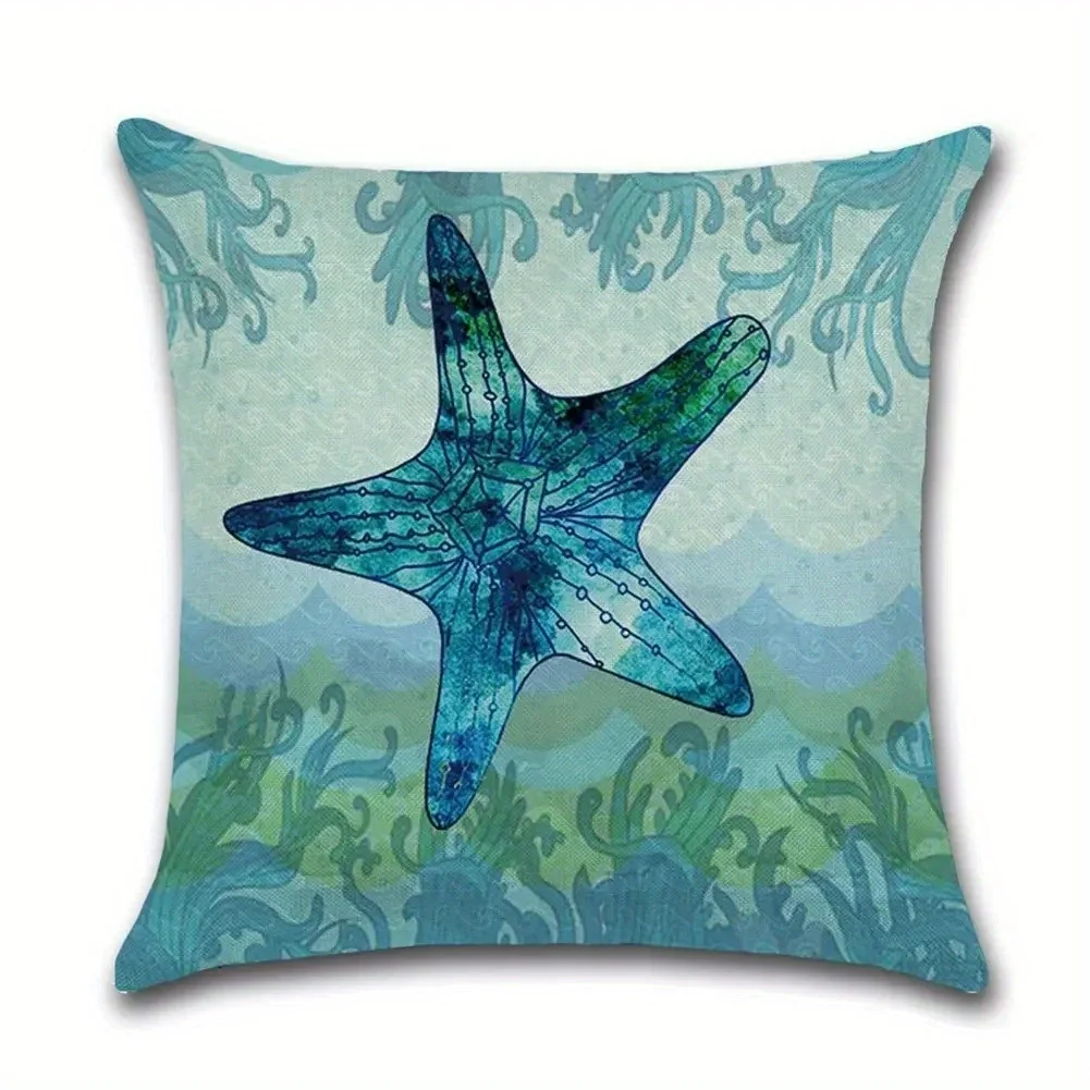 Sea Creatures: Turtle, Seahorse, Starfish, Jellyfish Pattern Cushion Cover Suitable For Sofa Bedroom Car Pillow Cover