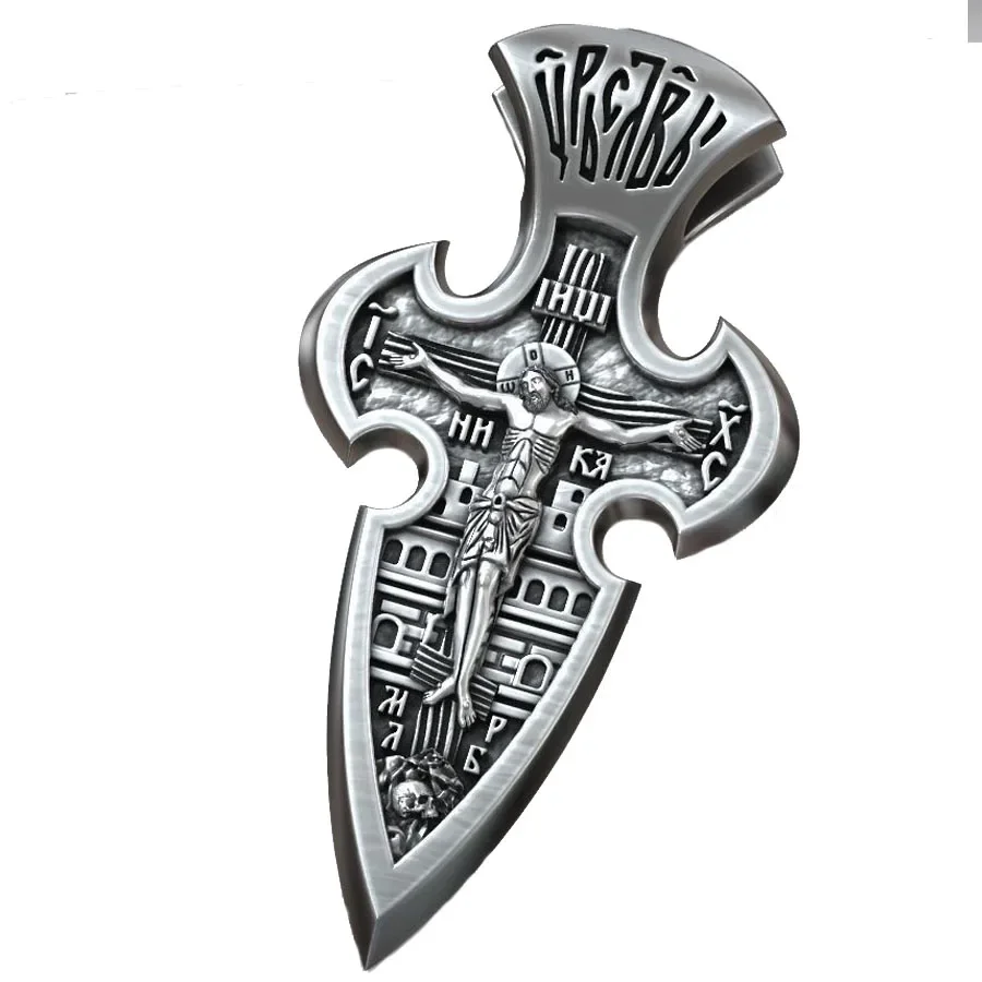 26g Long Big Orthodox Jesus Christ Crucifix Cross Archangel Michael Gold Pendant Customized 925 Solid Sterling Silver