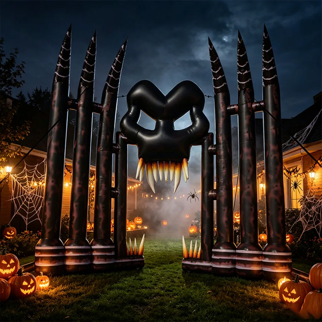 Outdoor Halloween Inflatable Skull & Human Skeleton Arch Entrance Decoration Multi-Color Air Blower Inflatable Event Archway