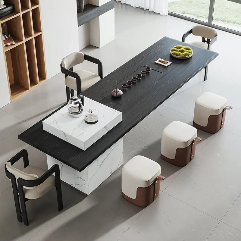 Modern simple solid wood large board tea table, table and chair combination home office light luxury living room tea tea table