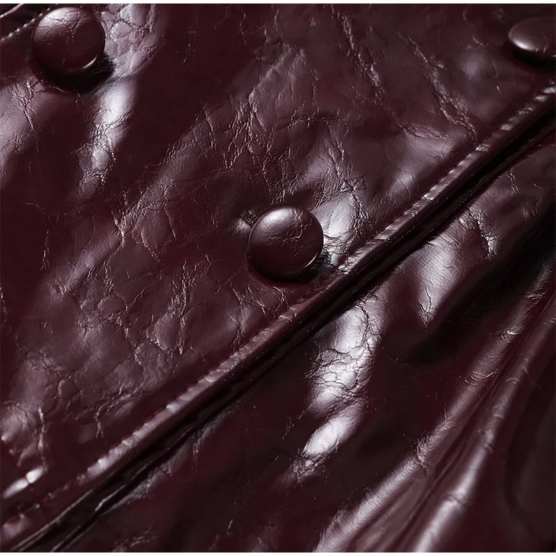 Solid PU Leather Women's Jacket Mini Skirt Set Lapel Neck Full Sleeve Double Breasted Coat Suit 2025 Autumn Stylish Edgy Outfit