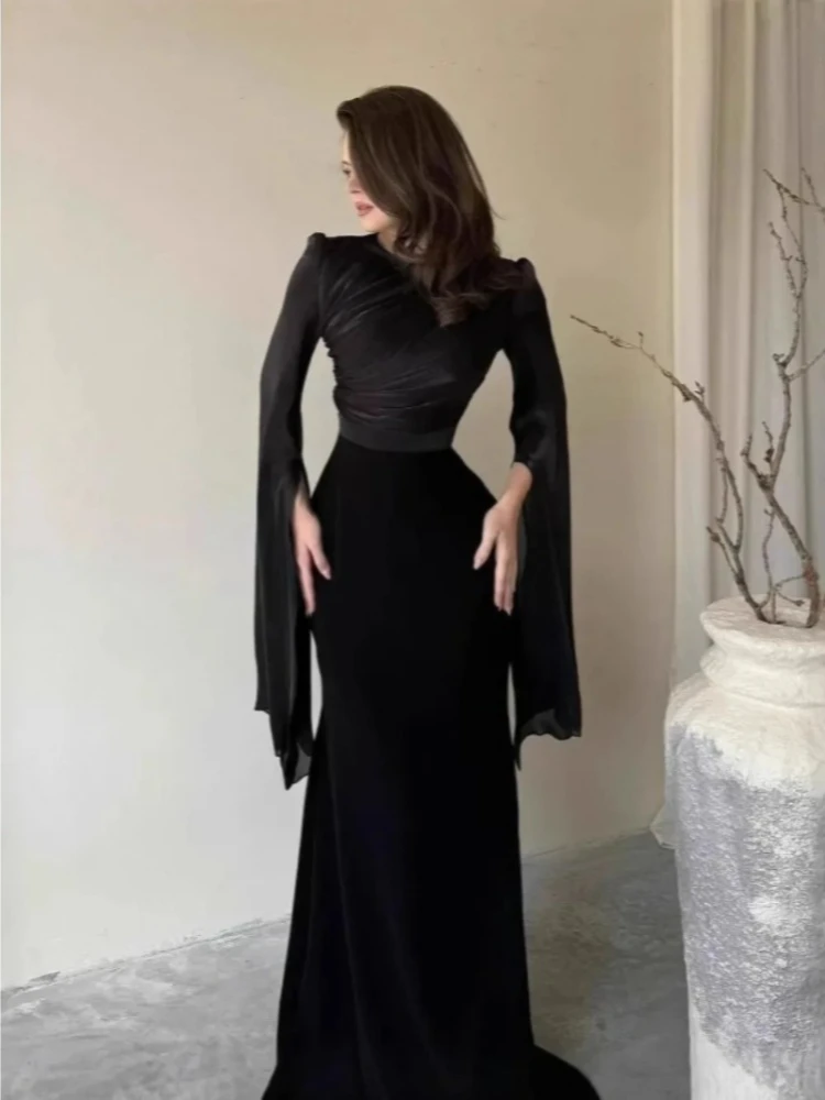Elegante Satin-Maxikleider für Damen mit O-Ausschnitt und Fledermausärmeln, Schlankes Abendkleid, Modisches Hochwertiges Damenkleid